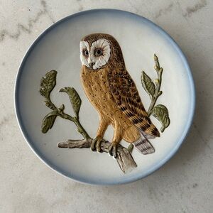 Goebel Ceramic Plate with Owl and Blue Rim